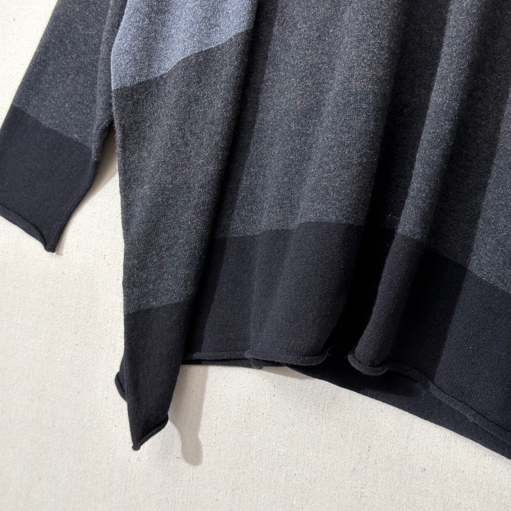 Eskandar Sweater Women One Size Gray Black Ombre Striped Cashmere Oversized Boxy - Picture 10 of 10